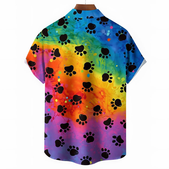 Men's Rainbow Cat Scratch Print Short Sleeve Shirt 2408002401