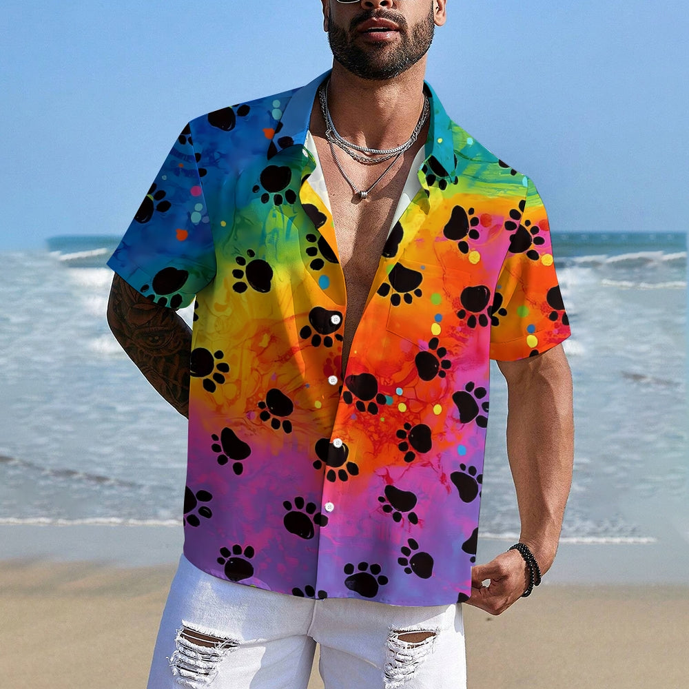 Men's Rainbow Cat Scratch Print Short Sleeve Shirt 2408002401