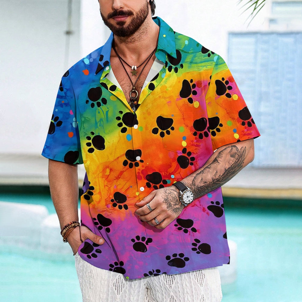 Men's Rainbow Cat Scratch Print Short Sleeve Shirt 2408002401