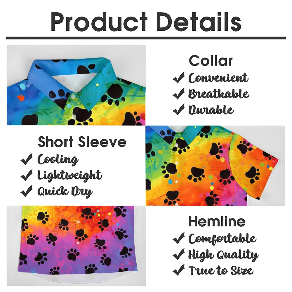 Men's Rainbow Cat Scratch Print Short Sleeve Shirt 2408002401