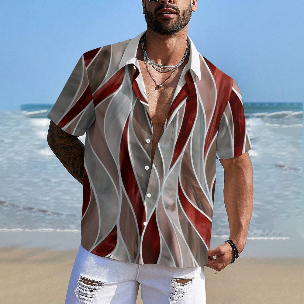 Men's Geometric Textured Hawaiian Resort Printed Shirts 2407000758