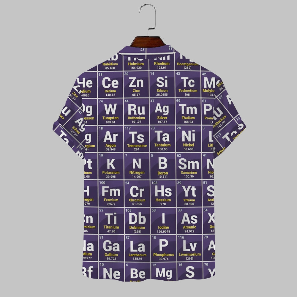 Periodic table printed stand-up collar short-sleeved shirt 2408003114