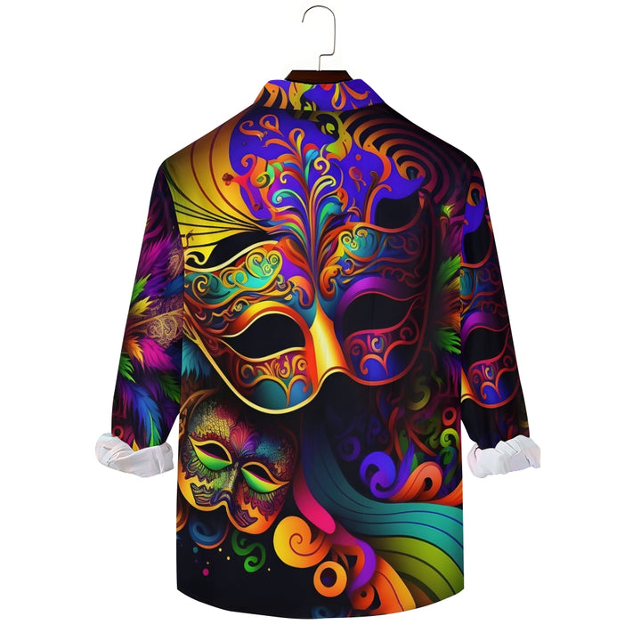 Men's Art Mardi Gras Print Long Sleeve Shirt 2408003143