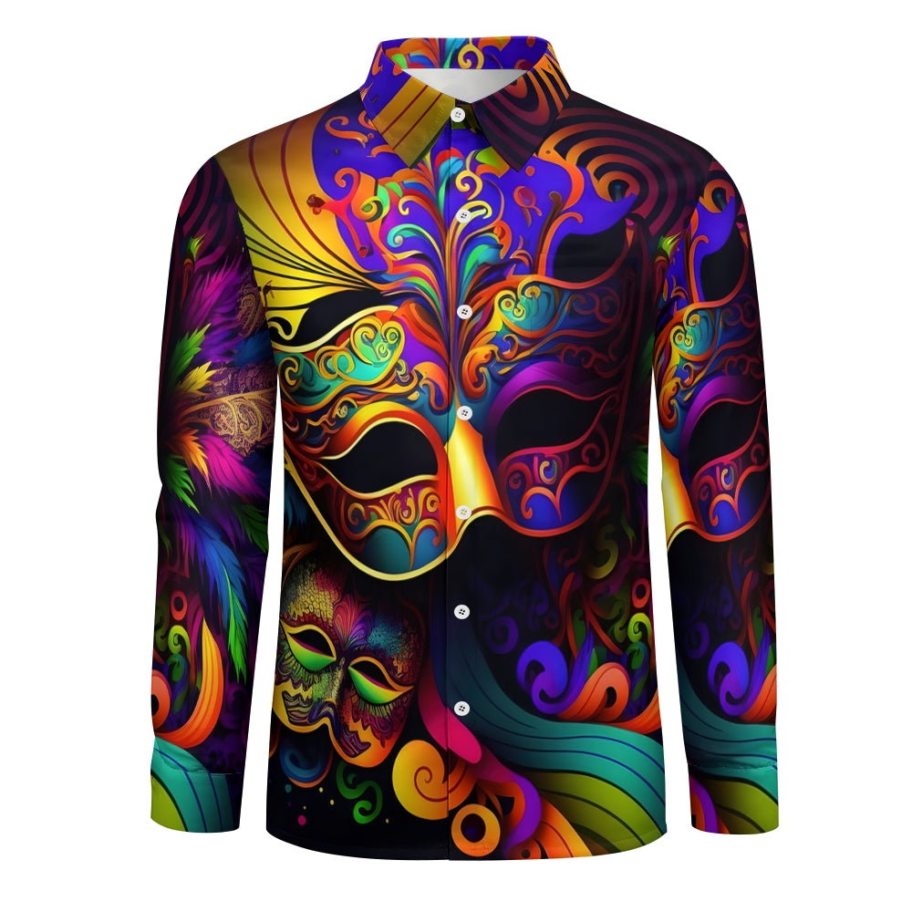 Men's Art Mardi Gras Print Long Sleeve Shirt 2408003143