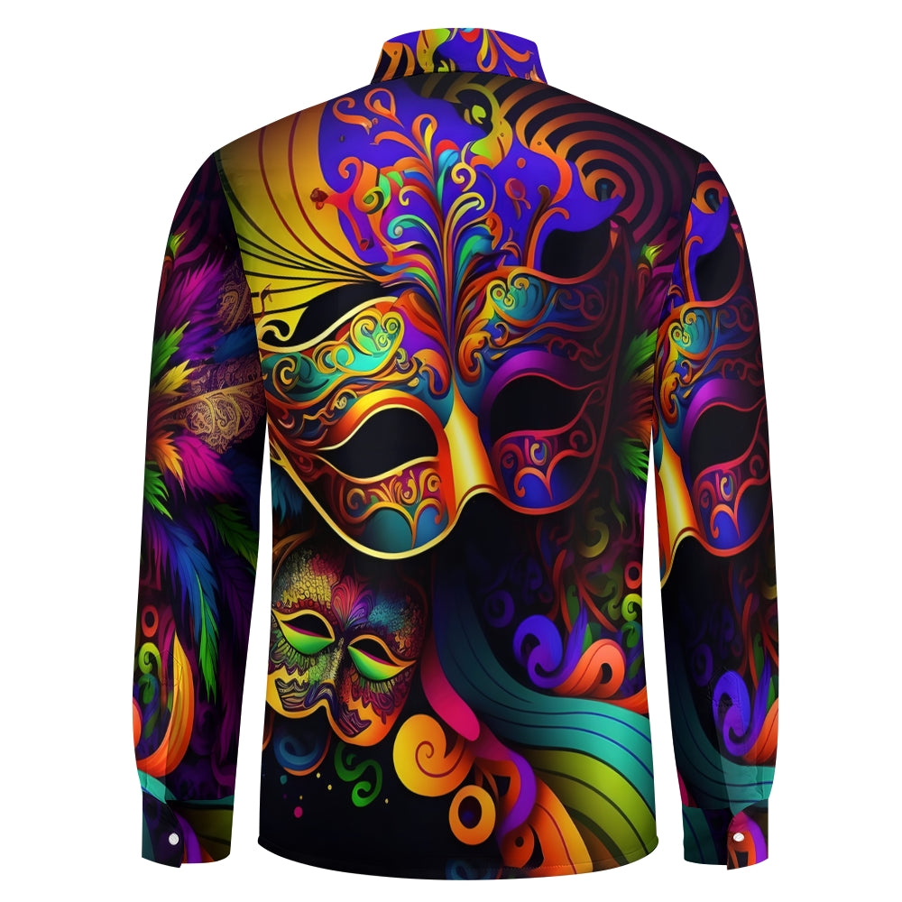 Men's Art Mardi Gras Print Long Sleeve Shirt 2408003143