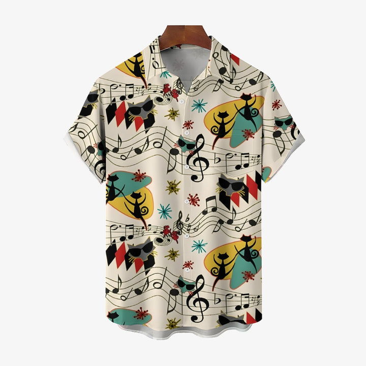 Men's Musical Cat Casual Short Sleeve Shirt 2401000094