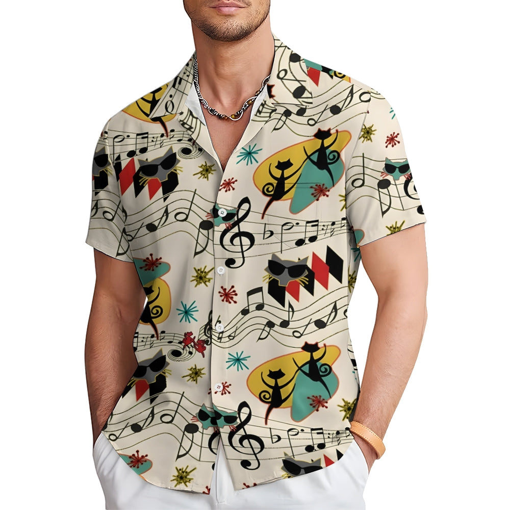 Men's Musical Cat Casual Short Sleeve Shirt 2401000094