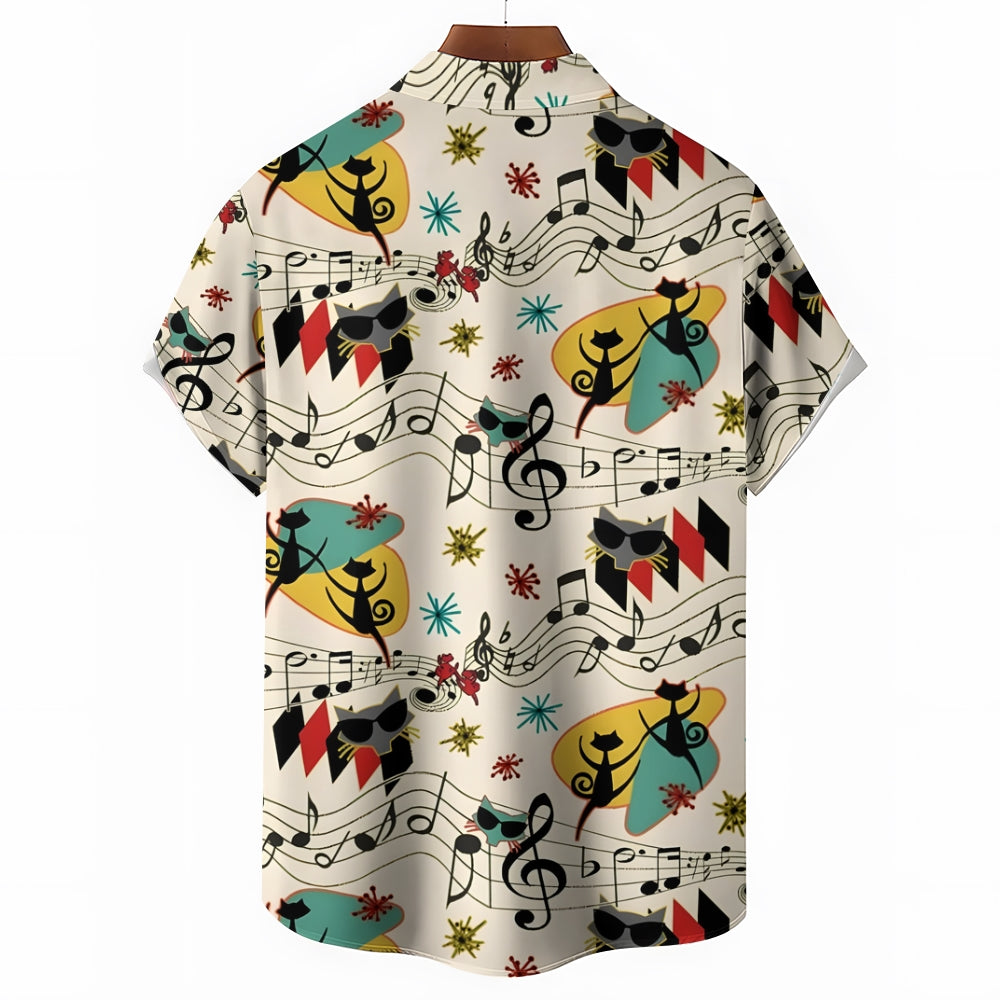 Men's Musical Cat Casual Short Sleeve Shirt 2401000094