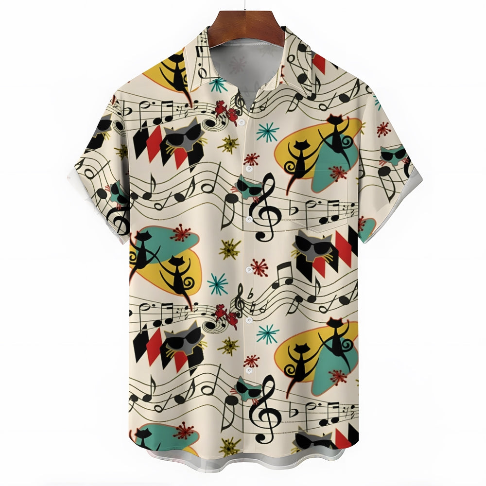 Men's Musical Cat Casual Short Sleeve Shirt 2401000094