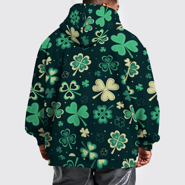 Unisex Hooded Clover Print Sweatshirt 2402000181