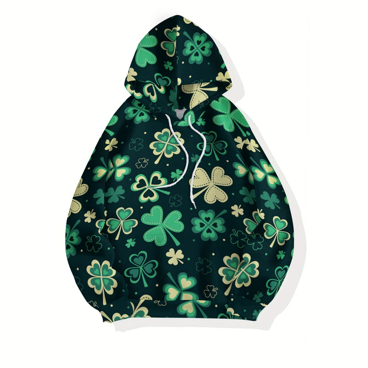 Unisex Hooded Clover Print Sweatshirt 2402000181