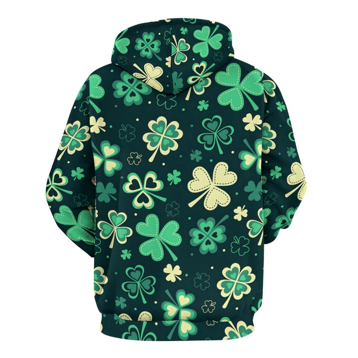 Unisex Hooded Clover Print Sweatshirt 2402000181