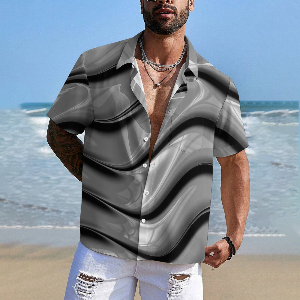 Hawaiian Ombre Art Print Men's Button Pocket Short Sleeve Shirt 2407003881