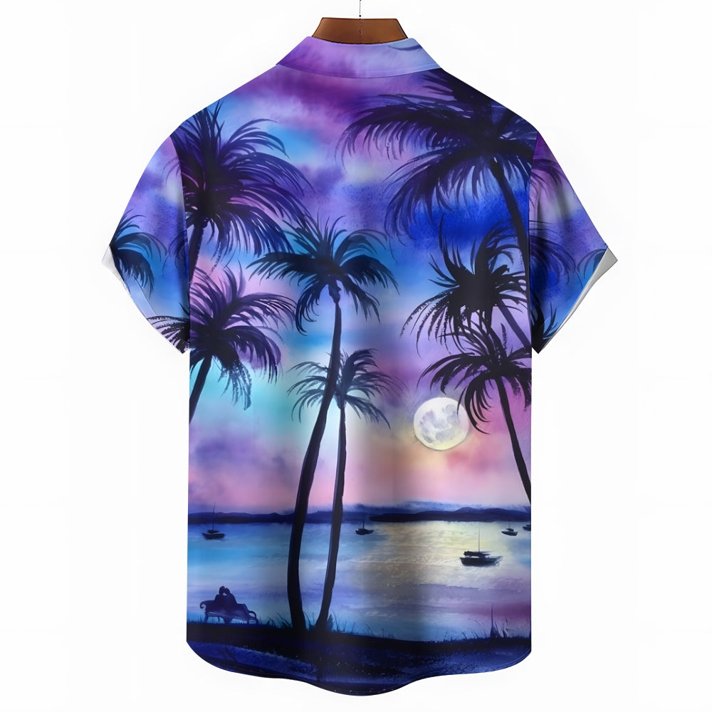 Coconut Tree Hawaiian Casual Large Size Short Sleeve Shirt 2408010045