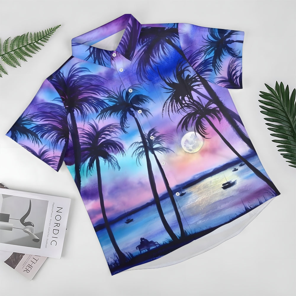 Coconut Tree Hawaiian Casual Large Size Short Sleeve Shirt 2408010045