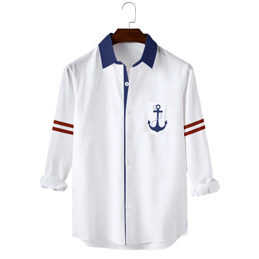 Men's Basic Anchor Print Long-Sleeved Shirt 2408003379