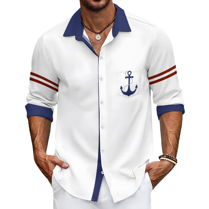 Men's Basic Anchor Print Long-Sleeved Shirt 2408003379