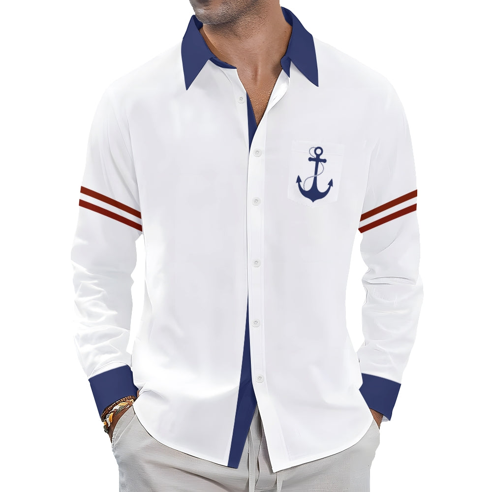 Men's Basic Anchor Print Long-Sleeved Shirt 2408003379