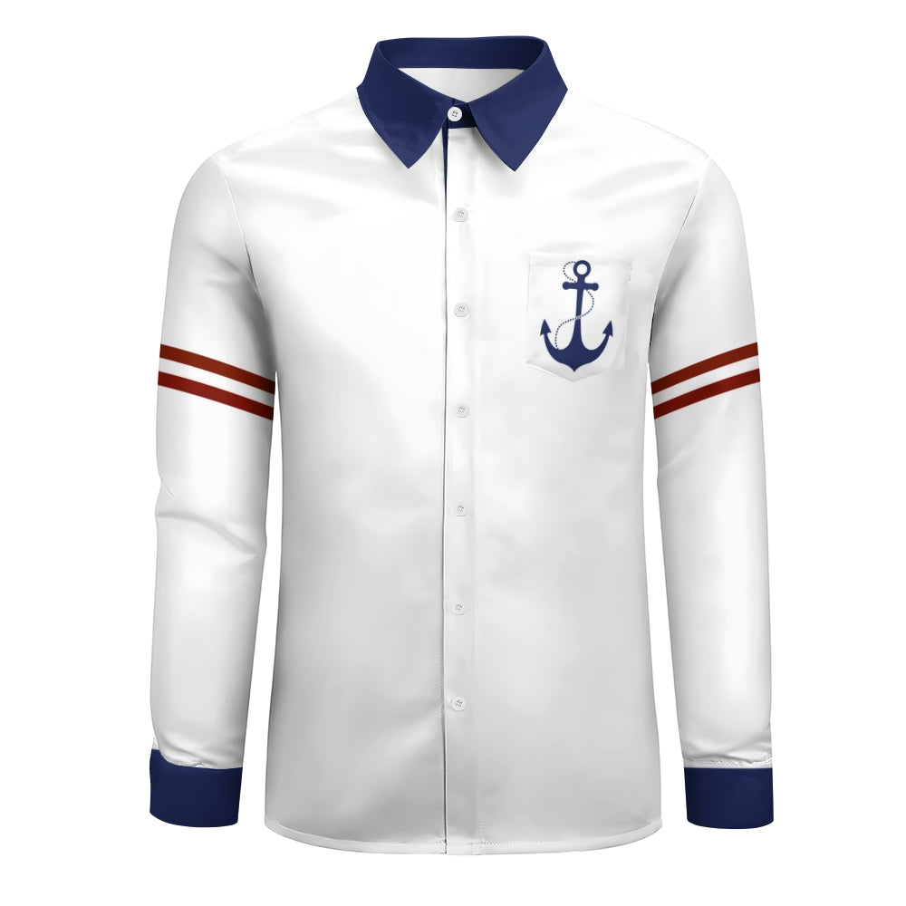 Men's Basic Anchor Print Long-Sleeved Shirt 2408003379