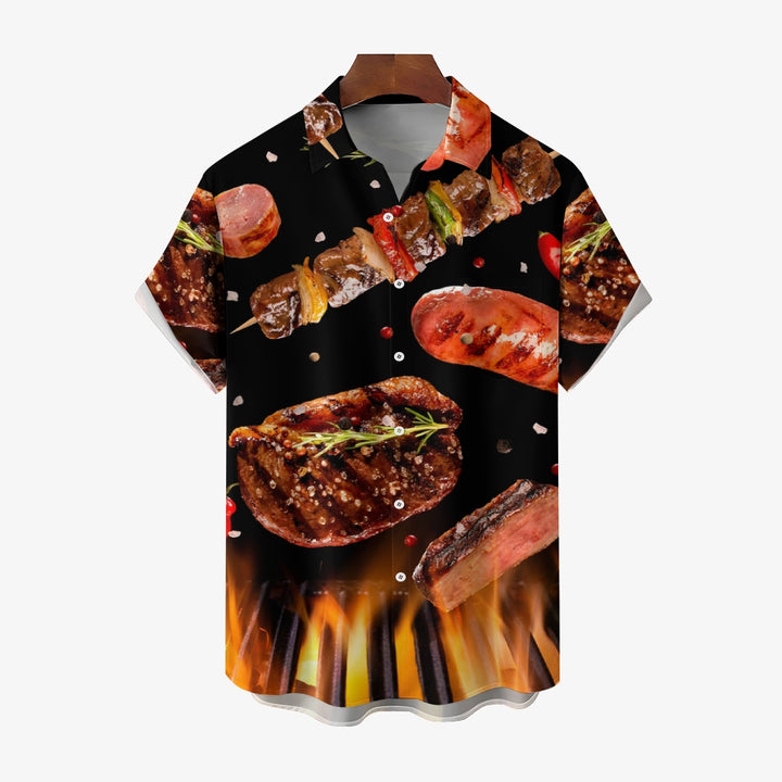 Men's food print short-sleeved shirt 2408003443