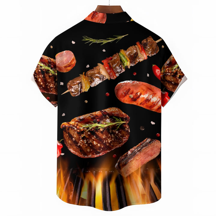 Men's food print short-sleeved shirt 2408003443