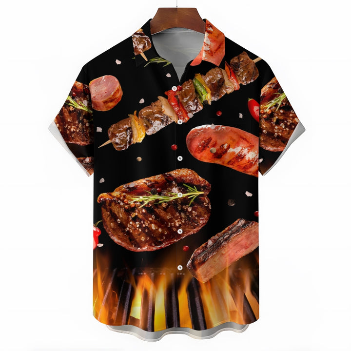 Men's food print short-sleeved shirt 2408003443