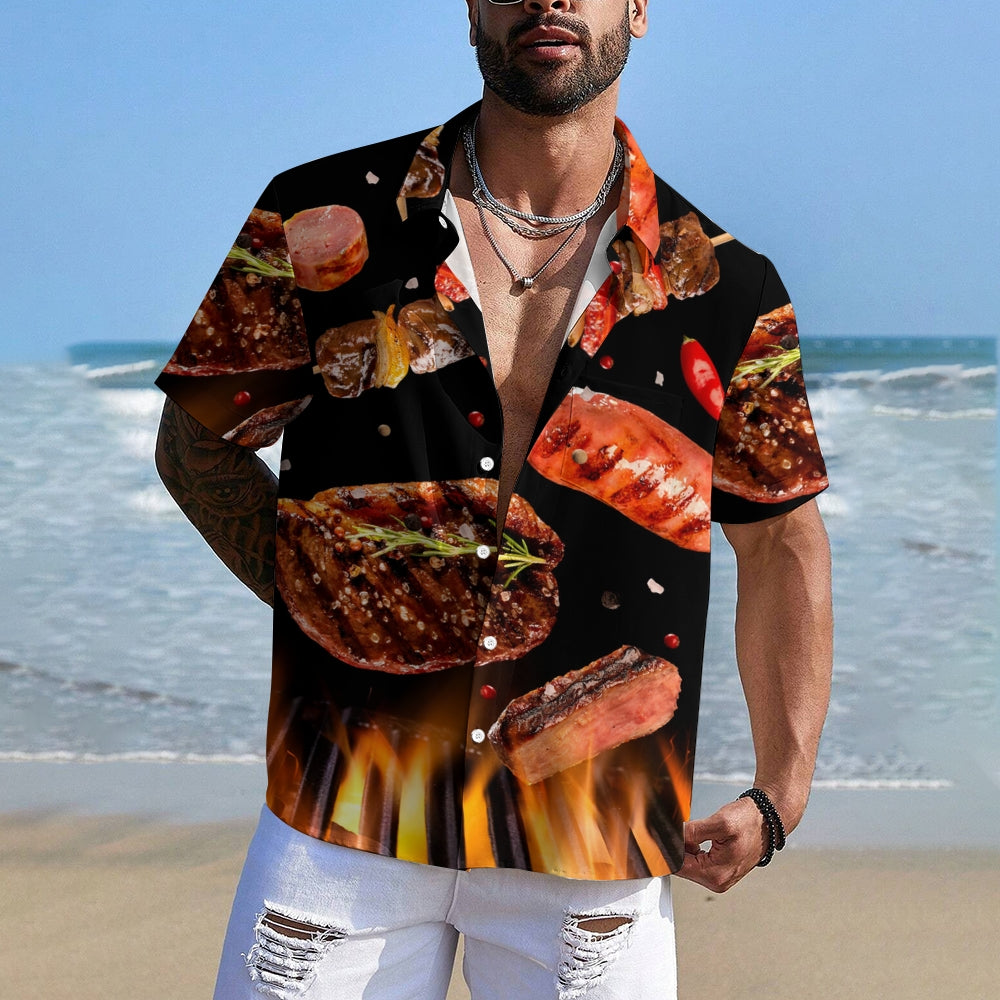 Men's food print short-sleeved shirt 2408003443