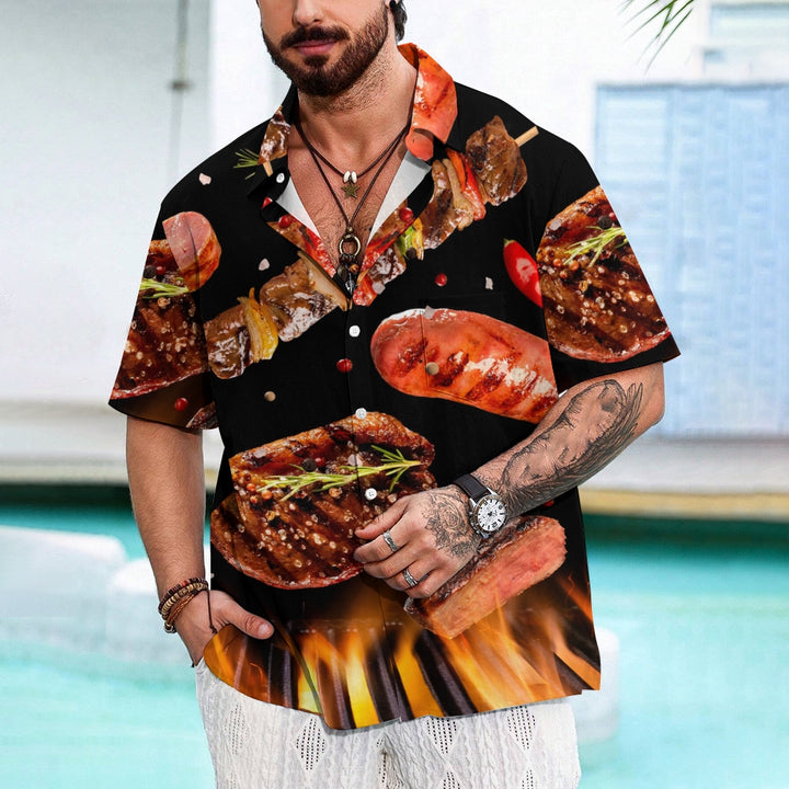 Men's food print short-sleeved shirt 2408003443