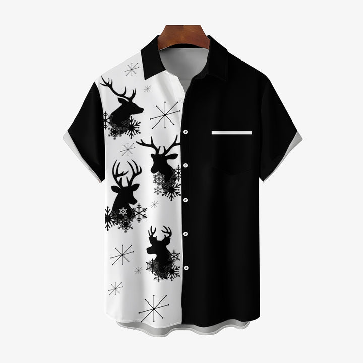 Men's Christmas Deer Print Short Sleeve Shirt 2408003793