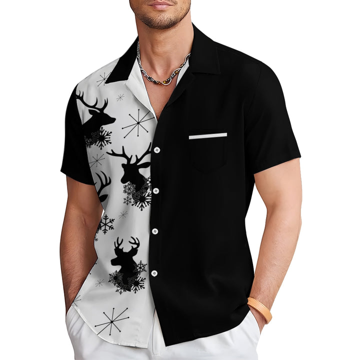 Men's Christmas Deer Print Short Sleeve Shirt 2408003793