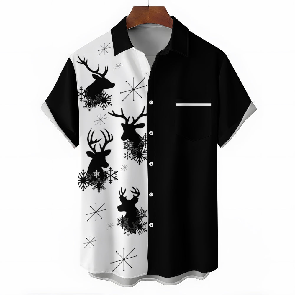 Men's Christmas Deer Print Short Sleeve Shirt 2408003793