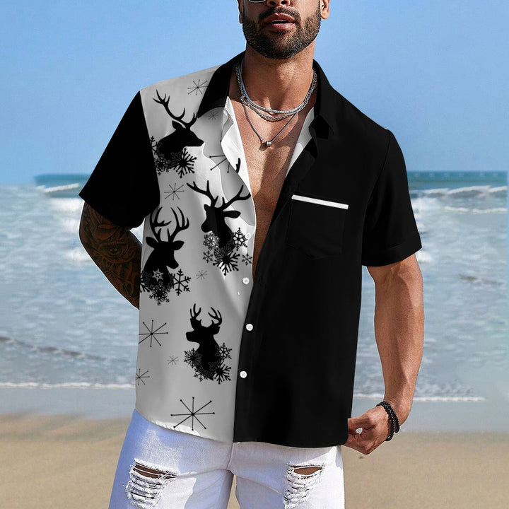 Men's Christmas Deer Print Short Sleeve Shirt 2408003793