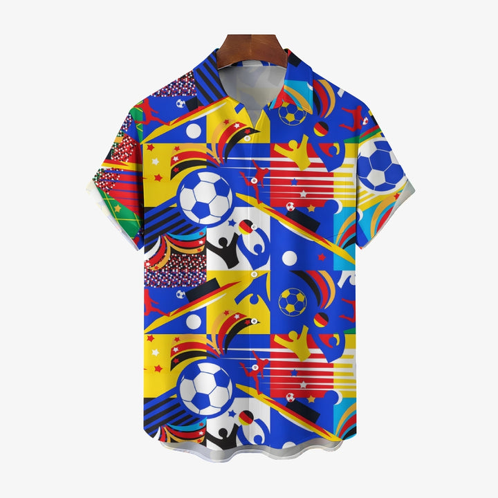 Color Block Football Graffiti Print Bamboo Linen Short Sleeve Shirt 2408003849