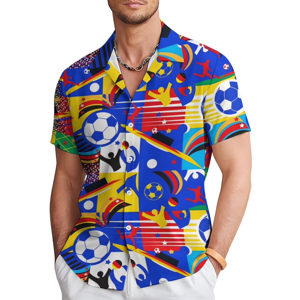 Color Block Football Graffiti Print Bamboo Linen Short Sleeve Shirt 2408003849