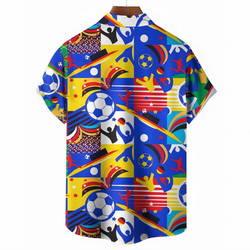 Color Block Football Graffiti Print Bamboo Linen Short Sleeve Shirt 2408003849