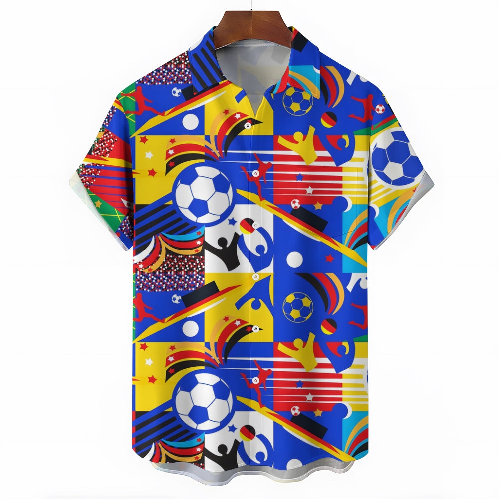 Color Block Football Graffiti Print Bamboo Linen Short Sleeve Shirt 2408003849