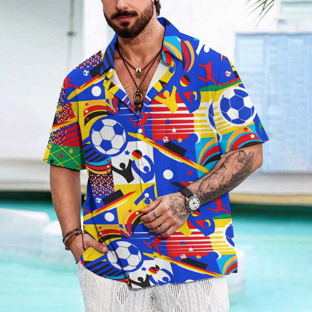 Color Block Football Graffiti Print Bamboo Linen Short Sleeve Shirt 2408003849