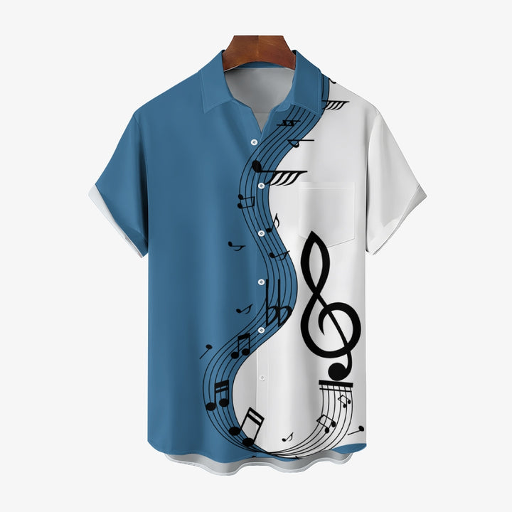 Musical Note Print Oversized Short Sleeve Shirt 2408003863