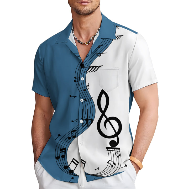 Musical Note Print Oversized Short Sleeve Shirt 2408003863