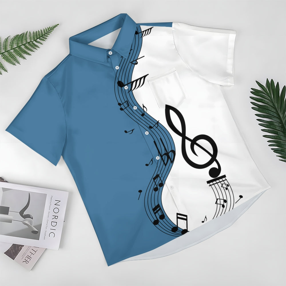 Musical Note Print Oversized Short Sleeve Shirt 2408003863