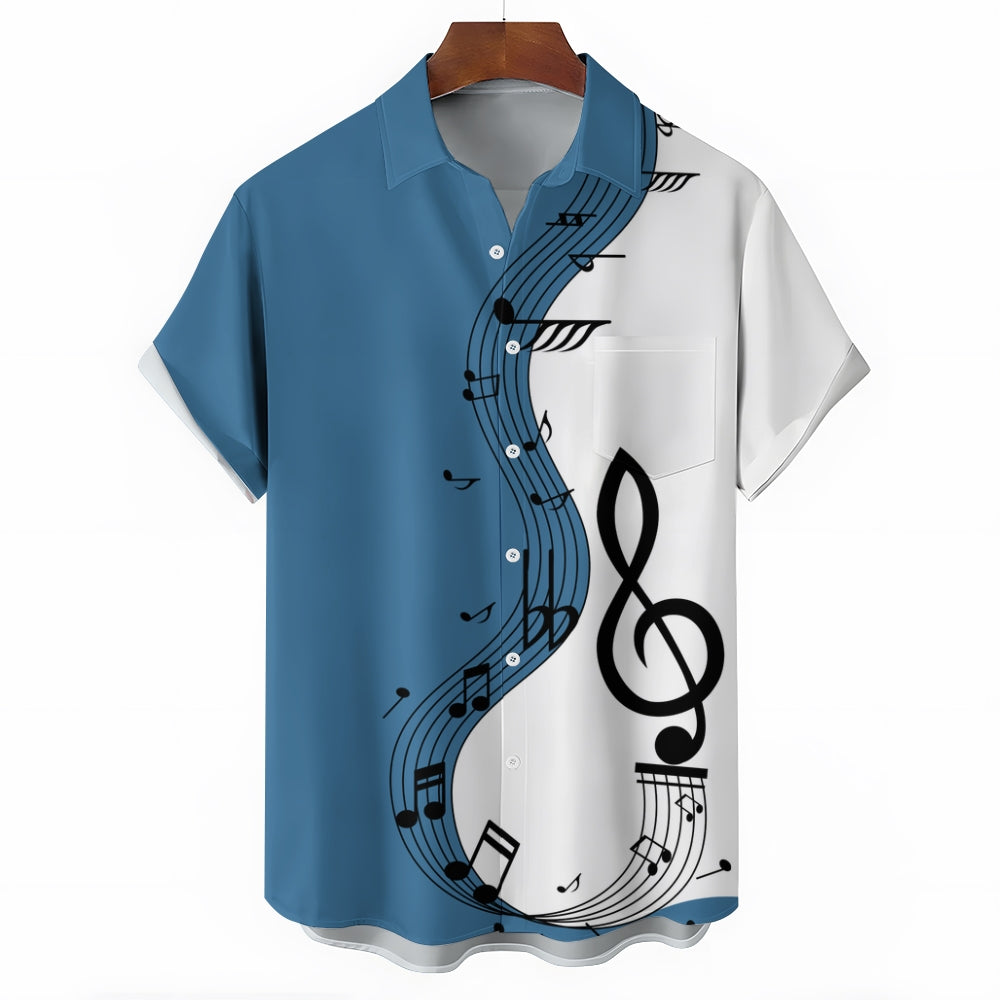 Musical Note Print Oversized Short Sleeve Shirt 2408003863