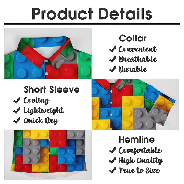 Men's Building Block Printing Casual Short Sleeve Shirt 2403000291