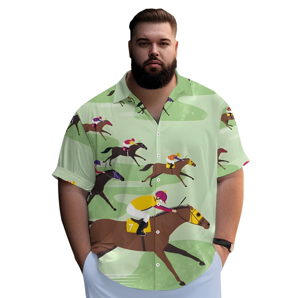 Horse Racing Theme Casual Short Sleeve Shirt 2402000006