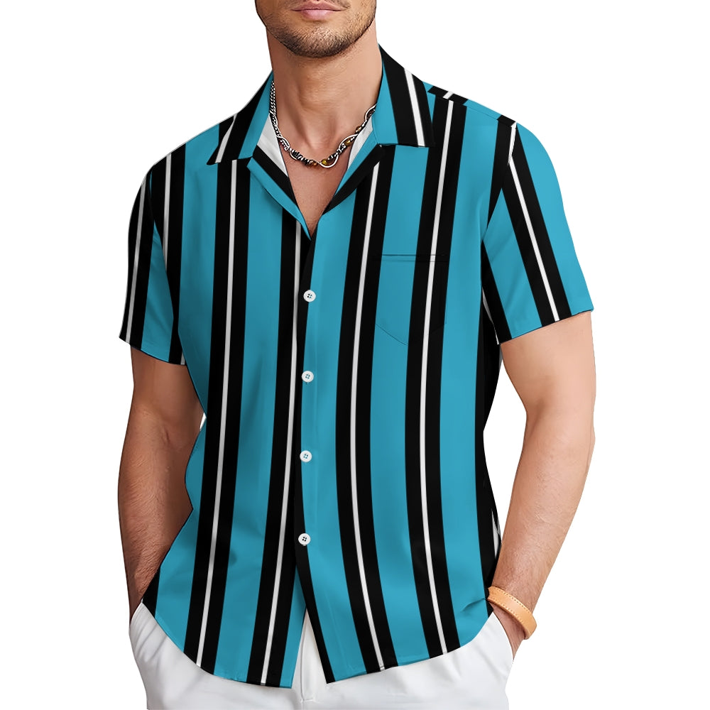 Men's Stripes Lapel Casual Short Sleeve Shirt 2408004162