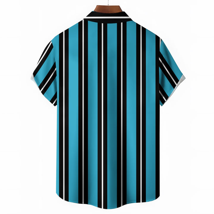 Men's Stripes Lapel Casual Short Sleeve Shirt 2408004162