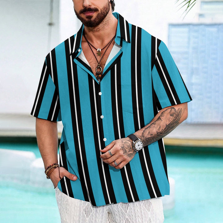 Men's Stripes Lapel Casual Short Sleeve Shirt 2408004162