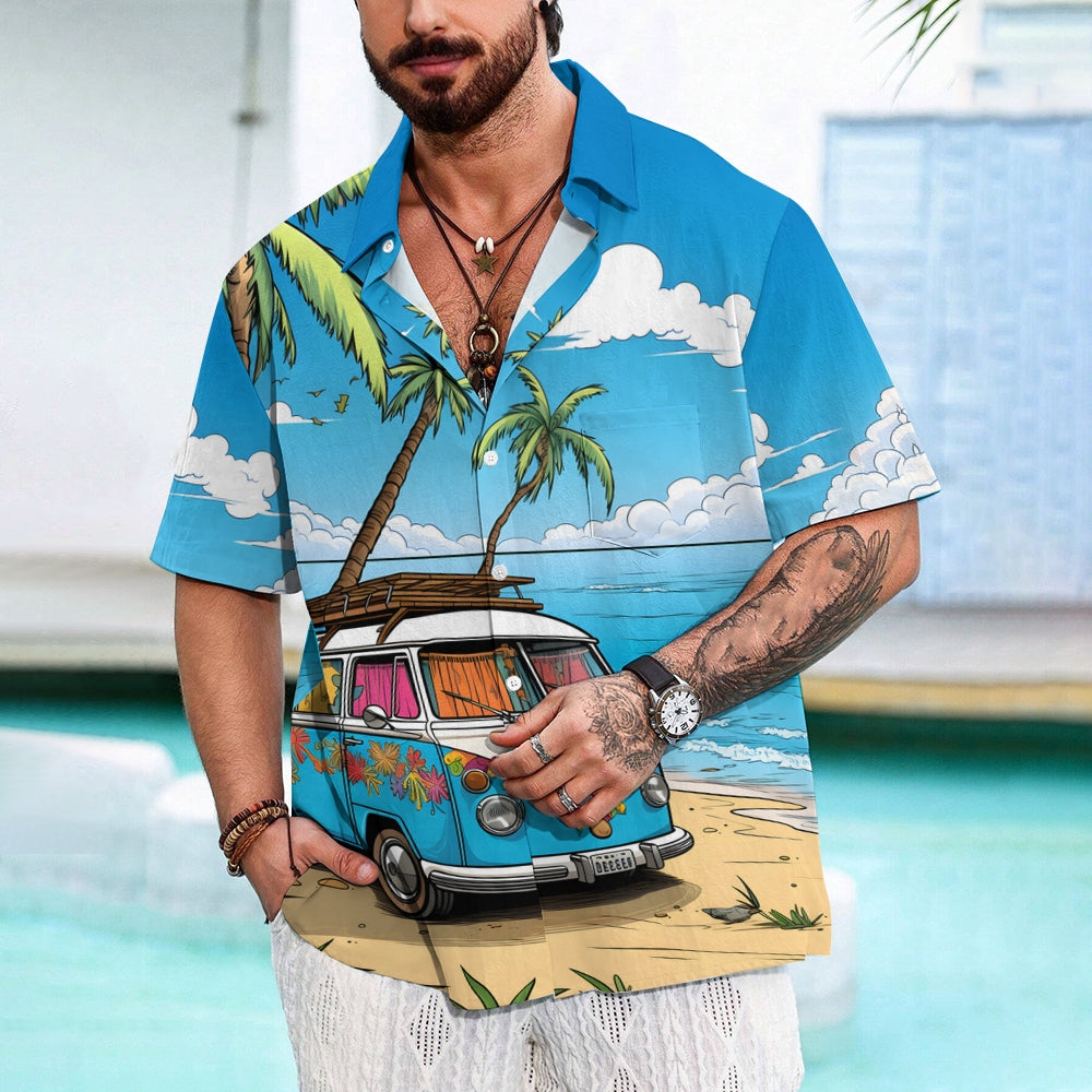 Men's Outdoor Car Travel Hippie Print Casual Shirt 2408004173