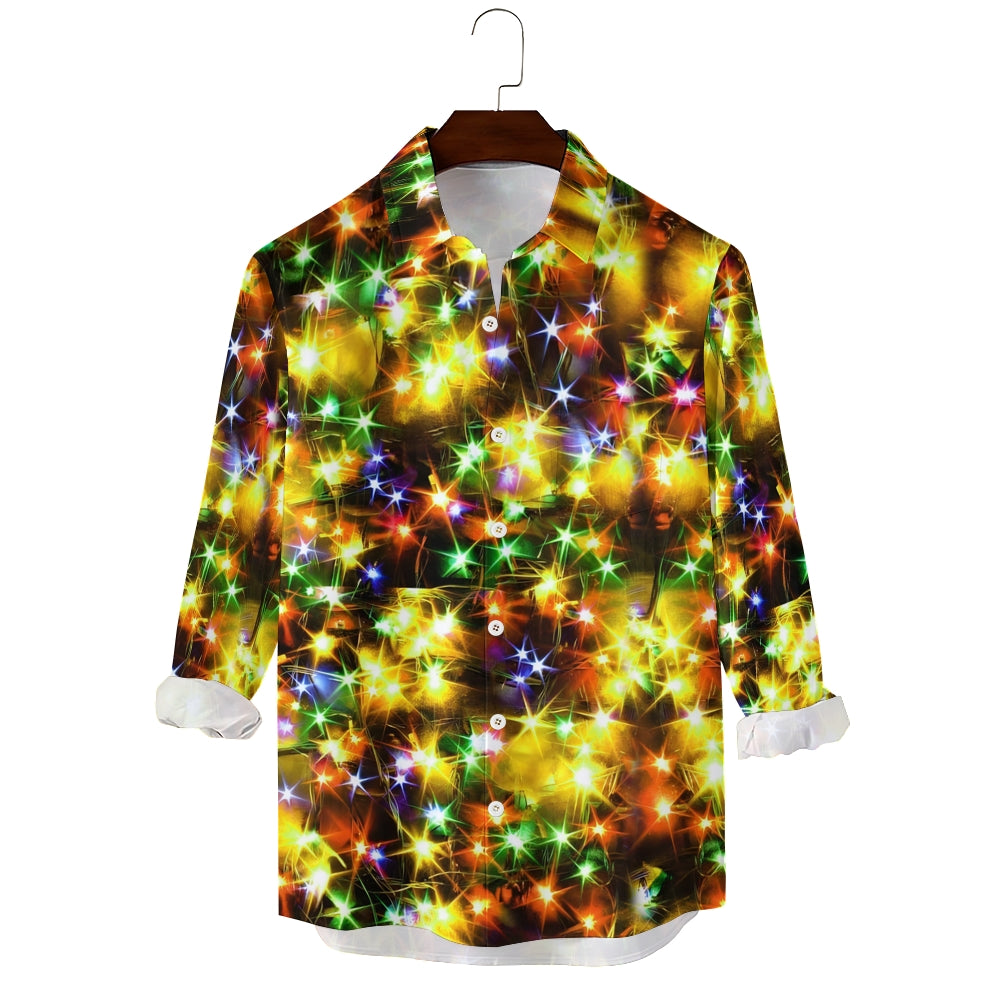 Holiday Gold Neon Men's Long Sleeve Shirts Stretch Plus Size Drama Costume Button Shirts 2310000911