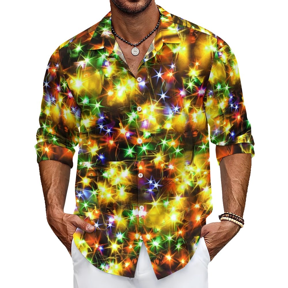 Holiday Gold Neon Men's Long Sleeve Shirts Stretch Plus Size Drama Costume Button Shirts 2310000911