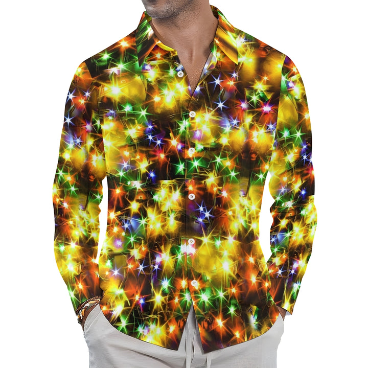 Holiday Gold Neon Men's Long Sleeve Shirts Stretch Plus Size Drama Costume Button Shirts 2310000911